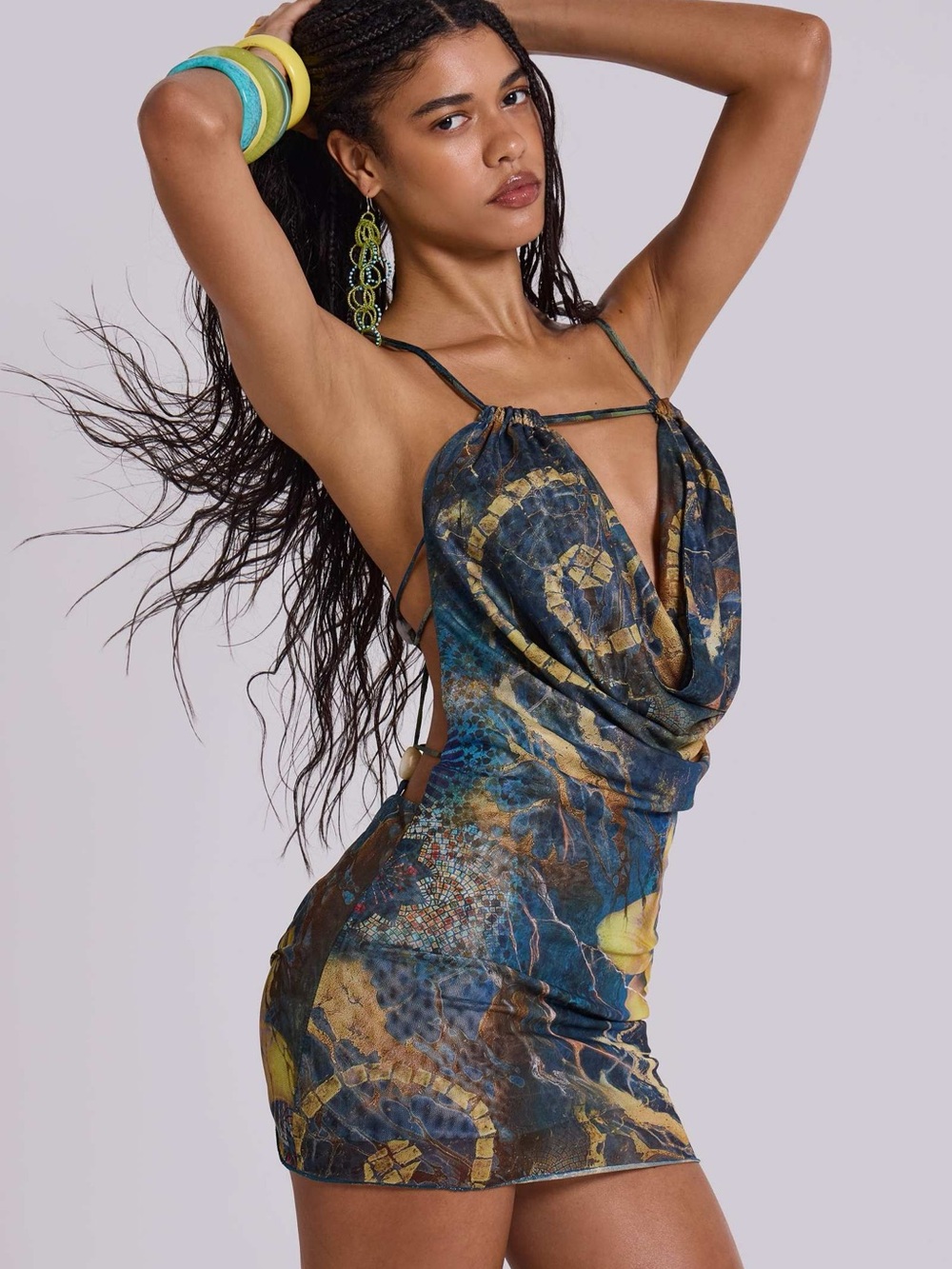 Jaded London Luiza Mesh Beaded Backless Mini Dress